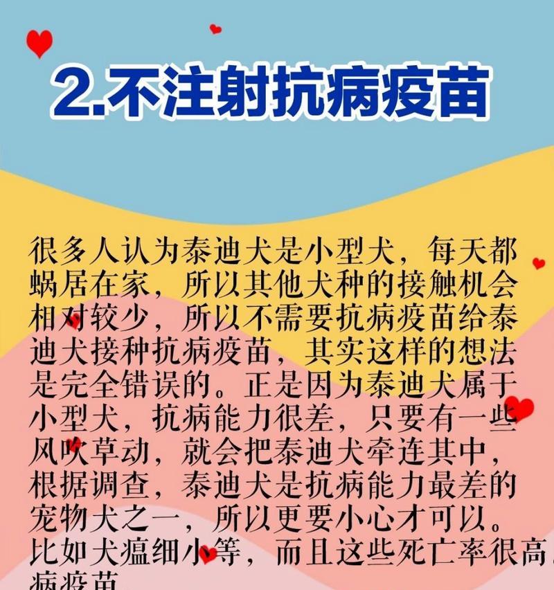 泰迪小狗的疫苗接种时间及注意事项（保护宠物健康，定期接种疫苗）